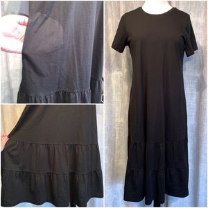 LOGO Lori Goldstein Black Ruffle Hem Midi T-shirt Dress MEDIUM